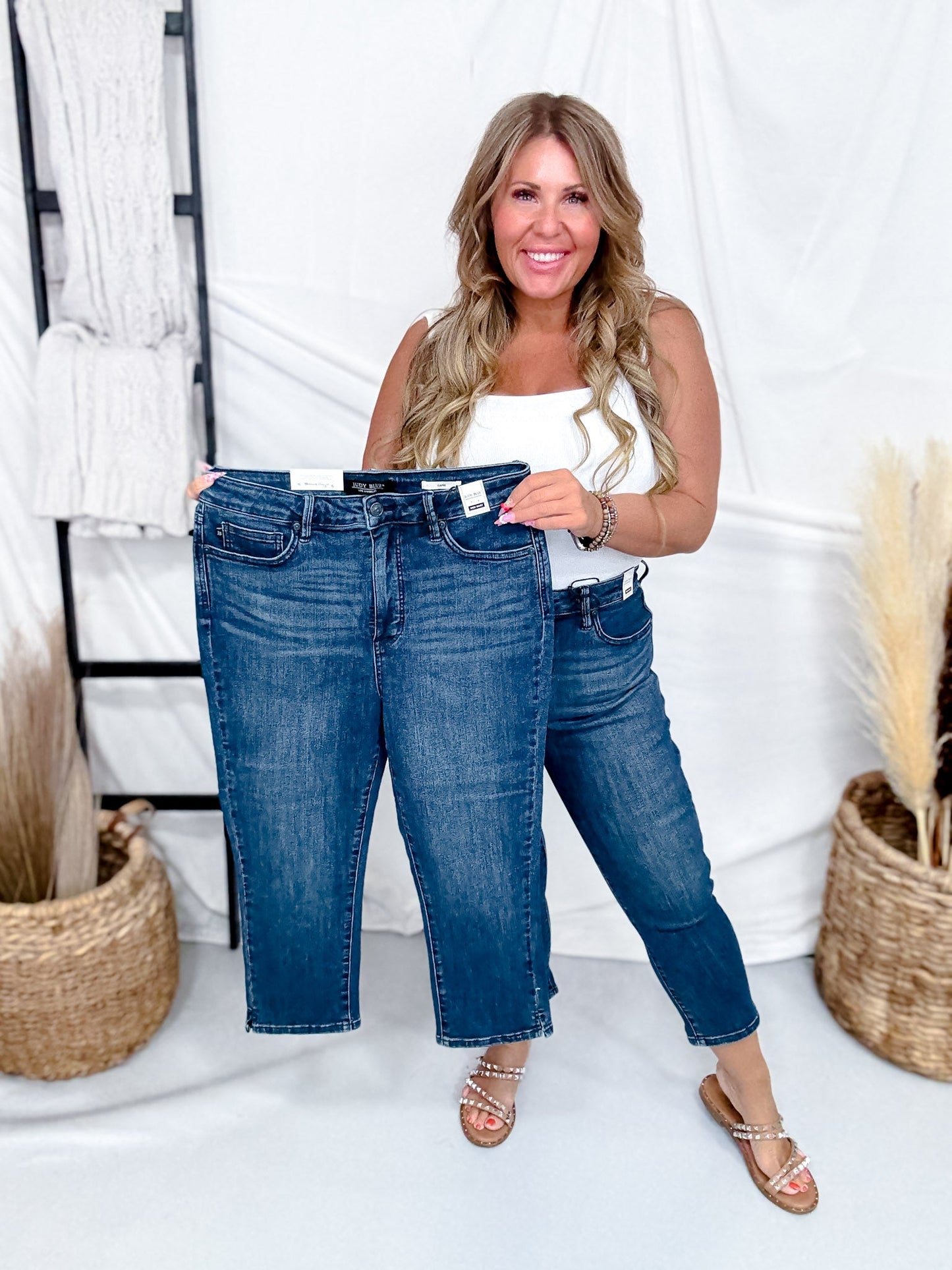 Judy Blue High Waist Tummy Control Capris W/ Shield Pockets - Whiskey Skies - JUDY BLUE