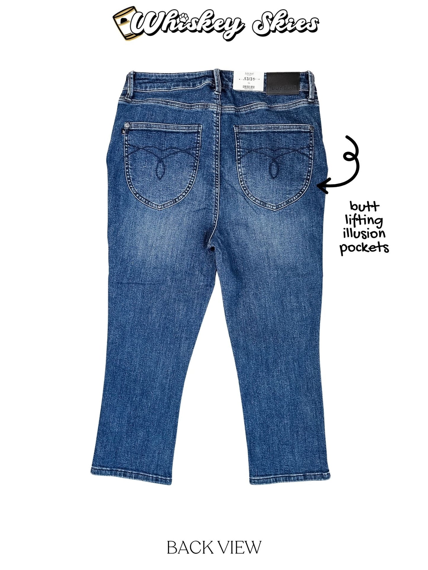 Judy Blue High Waist Tummy Control Capris W/ Shield Pockets - Whiskey Skies - JUDY BLUE