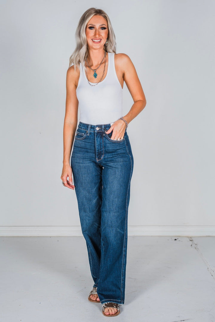 Womens & Plus Size Judy Blue Mid-Rise Tummy Control Vintage Wash Cut Hem Flare main image 0
