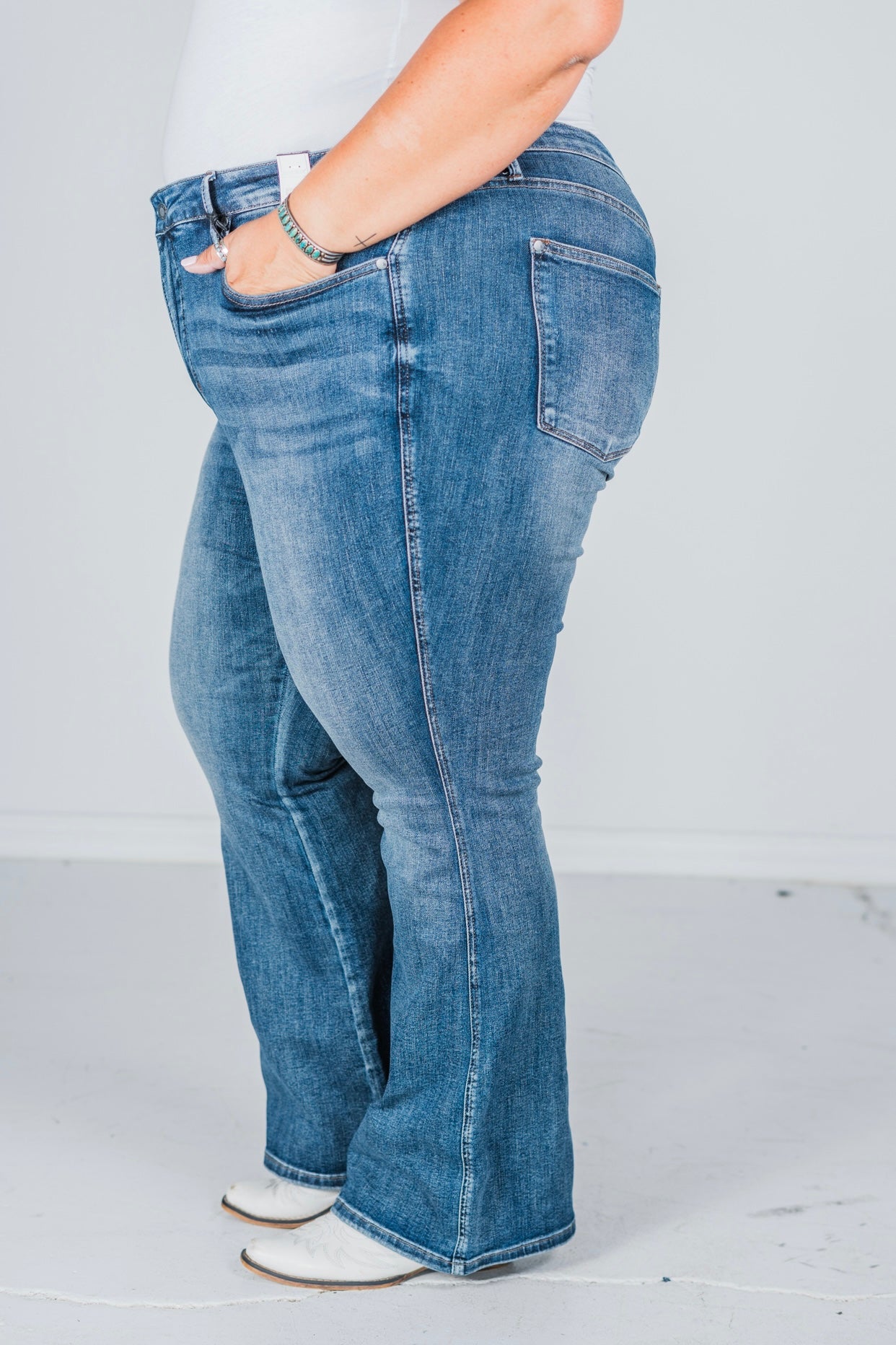 Judy Blue High Waist Tummy Control Contrast Wash Flare Jeans - Whiskey Skies - JUDY BLUE