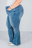 Judy Blue High Waist Tummy Control Contrast Wash Flare Jeans - Whiskey Skies - JUDY BLUE