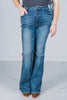 Judy Blue High Waist Tummy Control Contrast Wash Flare Jeans - Whiskey Skies - JUDY BLUE