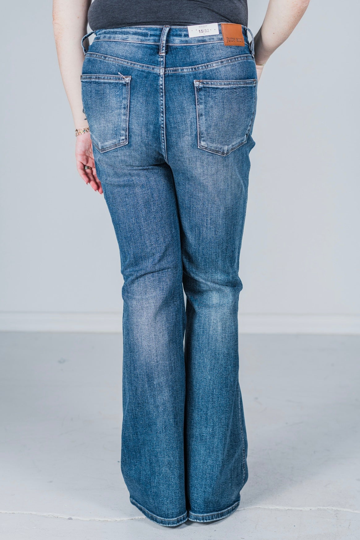 Judy Blue High Waist Tummy Control Contrast Wash Flare Jeans - Whiskey Skies - JUDY BLUE