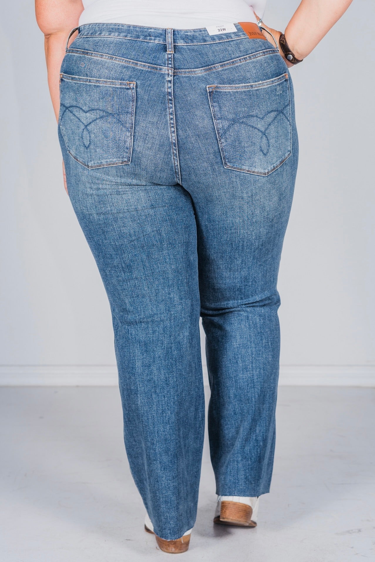 Judy Blue High Waist Tummy Control Cut Raw Hem Straight Jeans - Whiskey Skies - JUDY BLUE