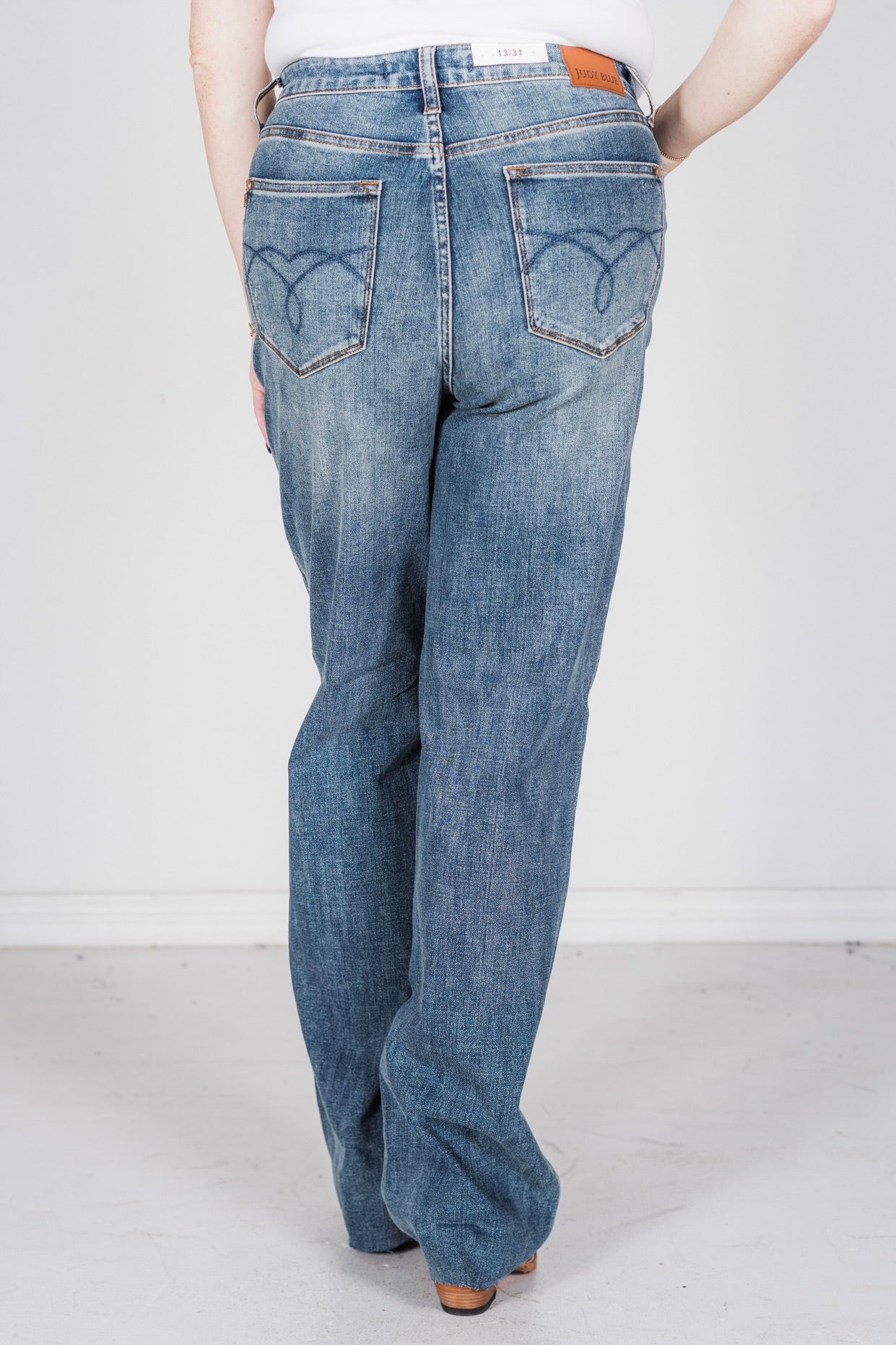 Judy Blue High Waist Tummy Control Cut Raw Hem Straight Jeans - Whiskey Skies - JUDY BLUE