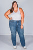 Judy Blue High Waist Tummy Control Cut Raw Hem Straight Jeans - Whiskey Skies - JUDY BLUE