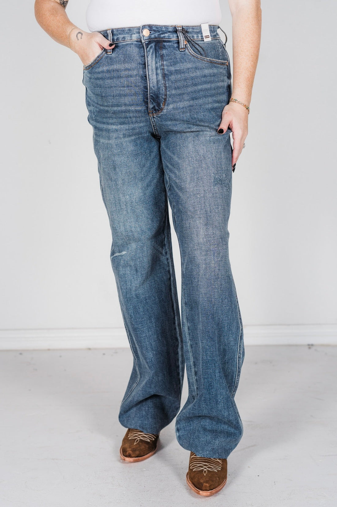 Judy Blue High Waist Tummy Control Cut Raw Hem Straight Jeans - Whiskey Skies - JUDY BLUE