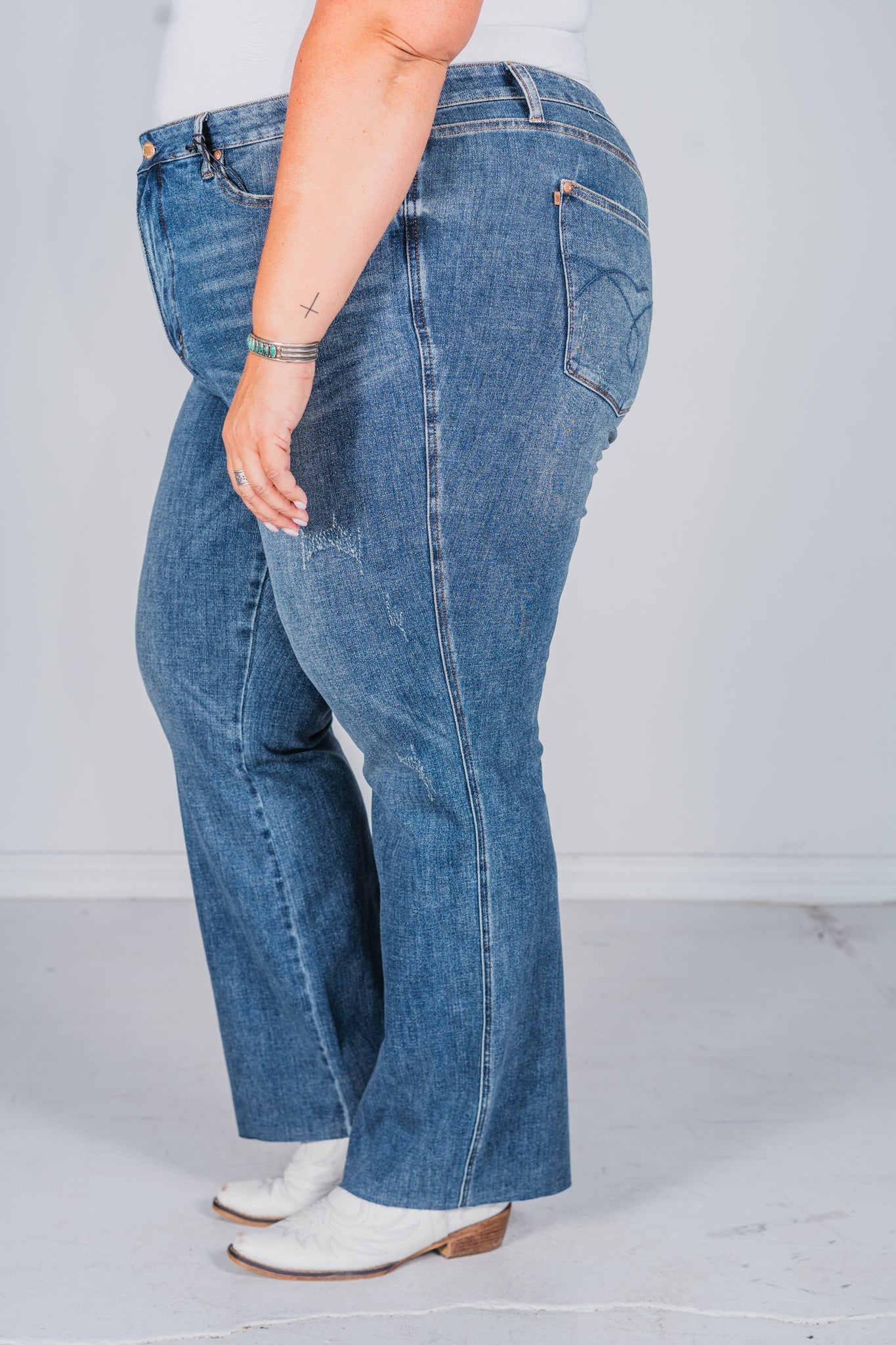 Judy Blue High Waist Tummy Control Cut Raw Hem Straight Jeans - Whiskey Skies - JUDY BLUE