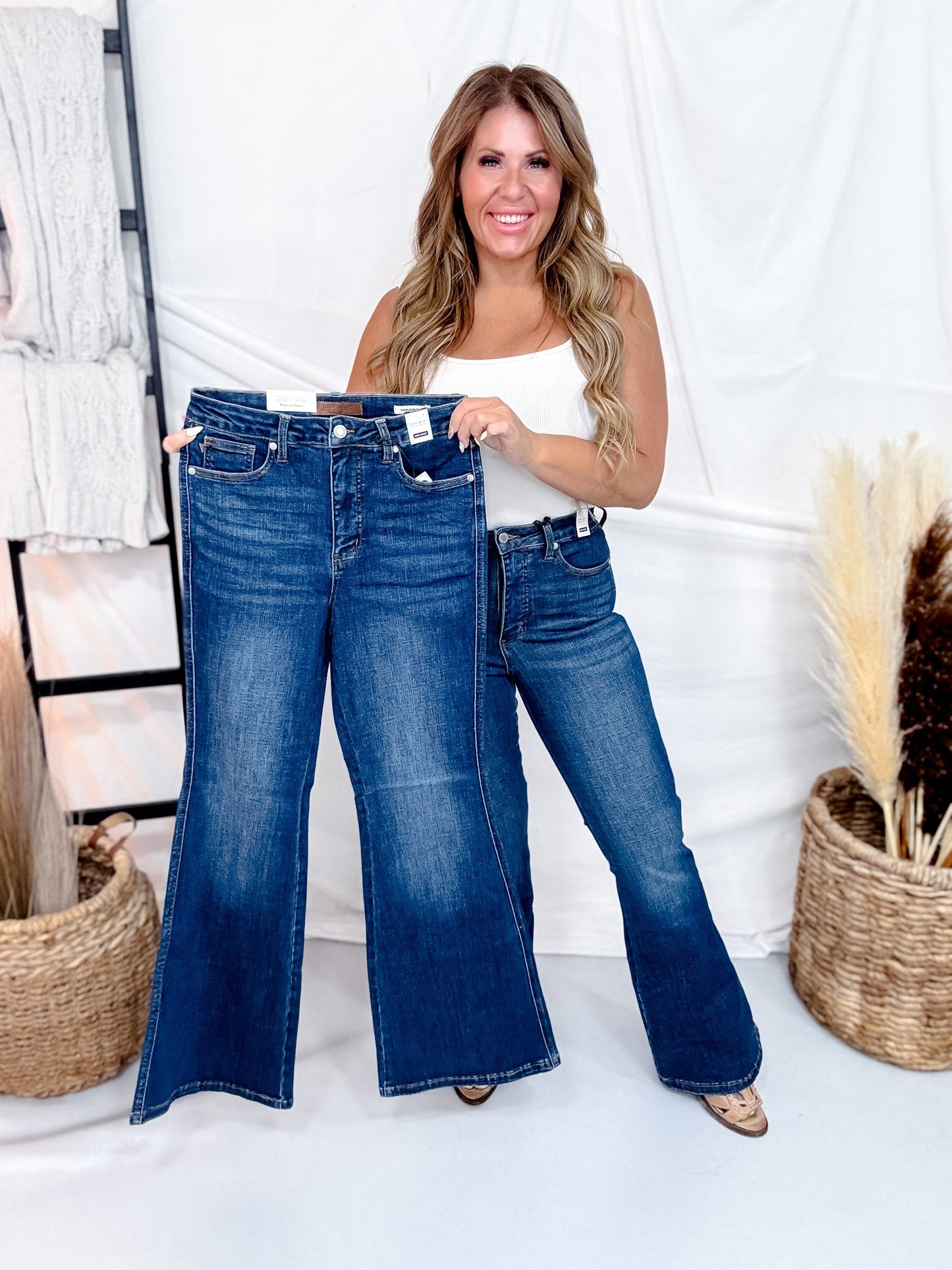 Judy Blue High Waist Tummy Control Dark Indigo Flares - Whiskey Skies - JUDY BLUE