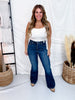 Judy Blue High Waist Tummy Control Dark Indigo Flares - Whiskey Skies - JUDY BLUE
