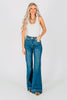 Judy Blue High - Waist Tummy Control Flare Double Button Jeans - Whiskey Skies - JUDY BLUE