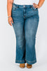 Judy Blue High - Waist Tummy Control Flare Double Button Jeans - Whiskey Skies - JUDY BLUE
