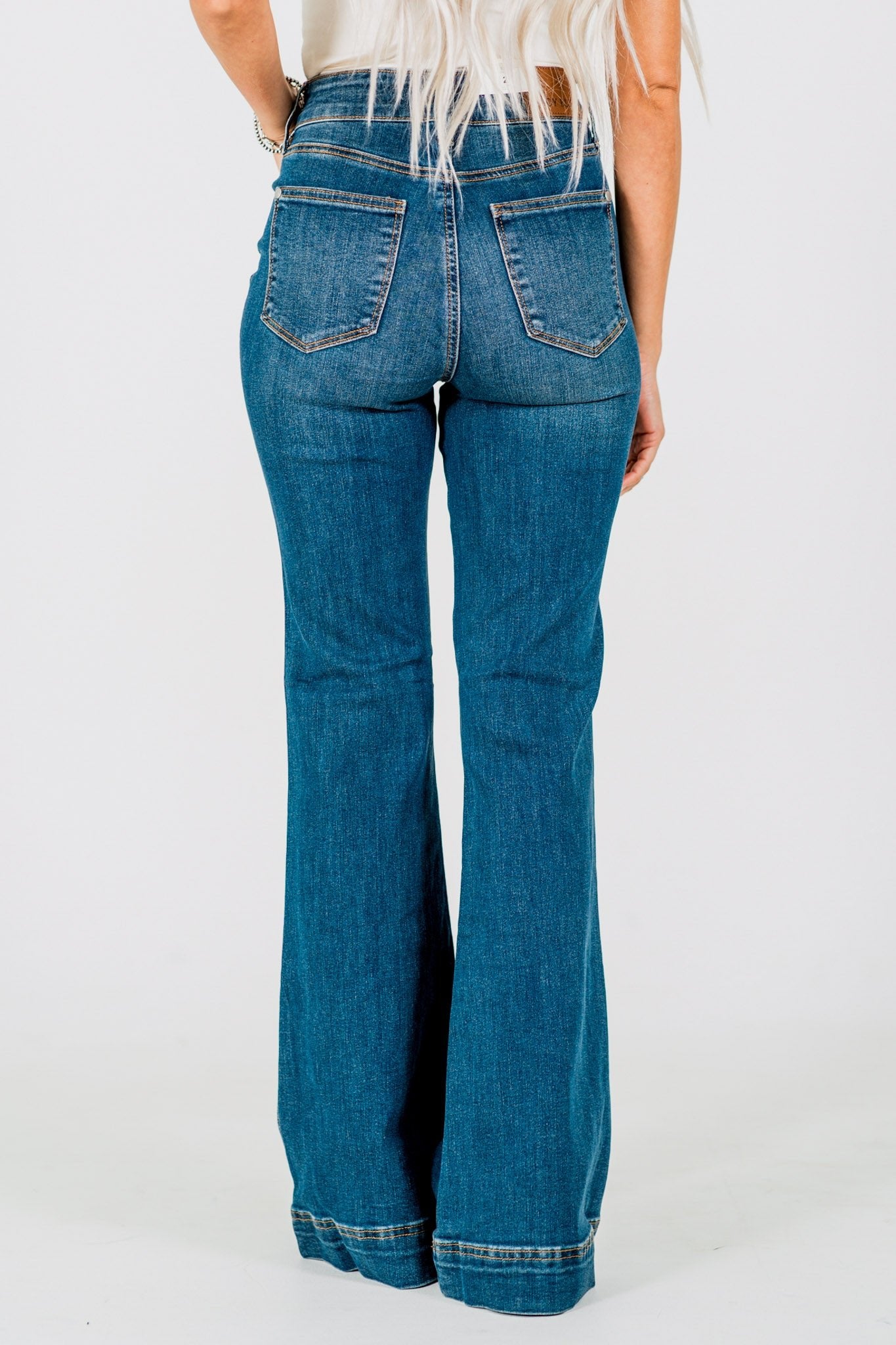 Judy Blue High - Waist Tummy Control Flare Double Button Jeans - Whiskey Skies - JUDY BLUE