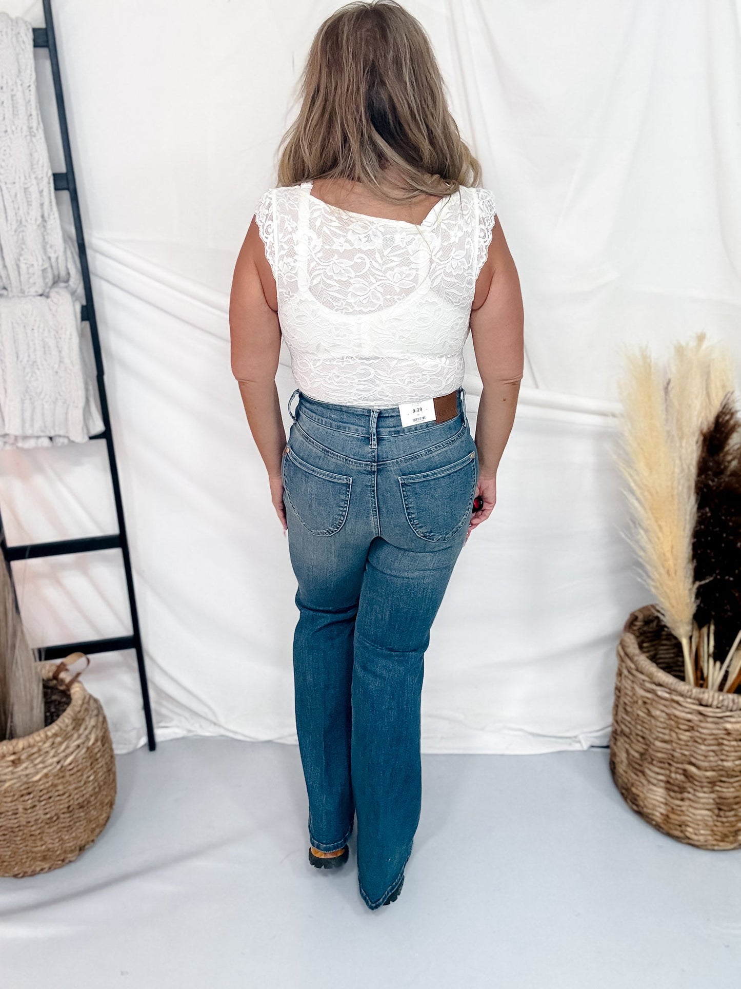 Judy Blue High Waist Tummy Control Flare Jeans W/ Shield Pockets - Whiskey Skies - JUDY BLUE