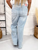 Judy Blue High Waist Tummy Control Light Wash Retro Wide Leg Jeans - Whiskey Skies - JUDY BLUE