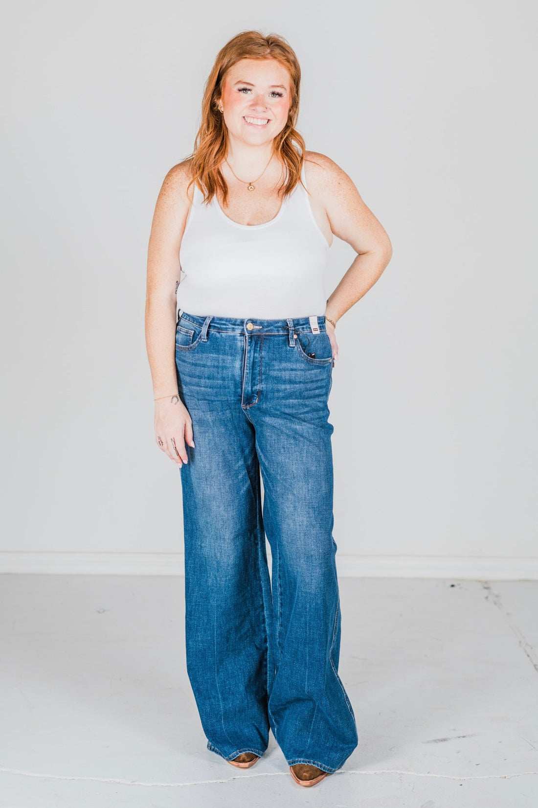 Judy Blue High Waist Tummy Control Retro Wide Leg Jeans - Whiskey Skies - JUDY BLUE