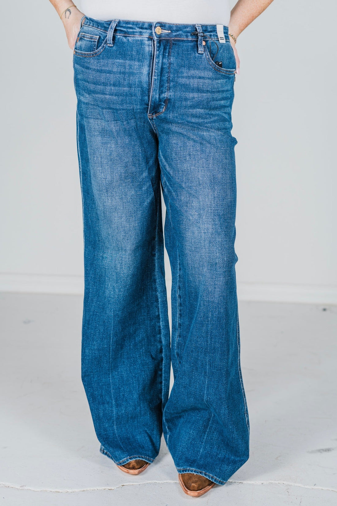 Judy Blue High Waist Tummy Control Retro Wide Leg Jeans - Whiskey Skies - JUDY BLUE