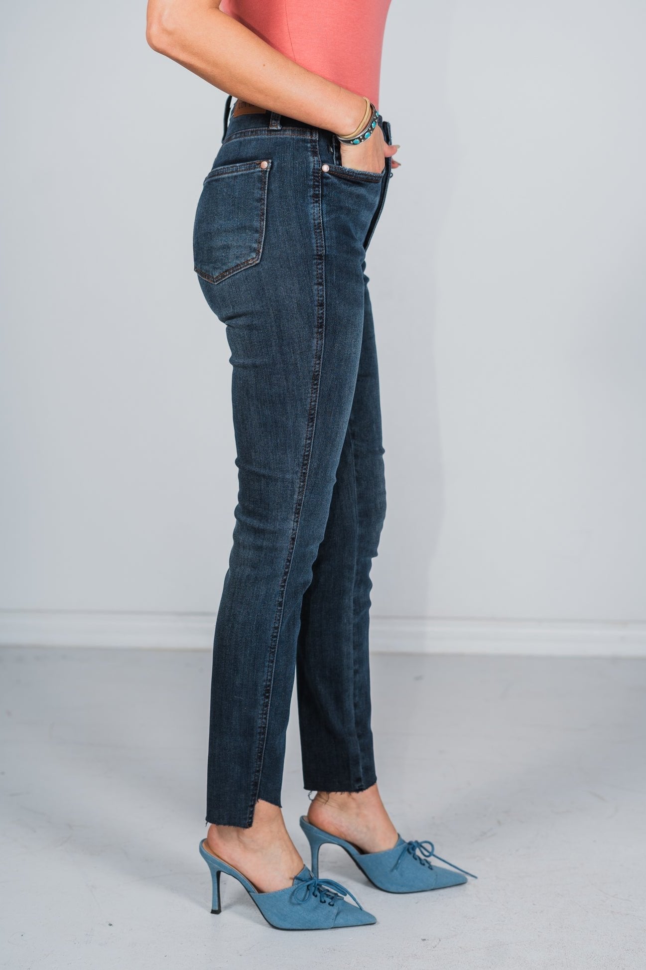 Judy Blue High Waist Tummy Control Step Hem Skinny Jeans - Whiskey Skies - JUDY BLUE