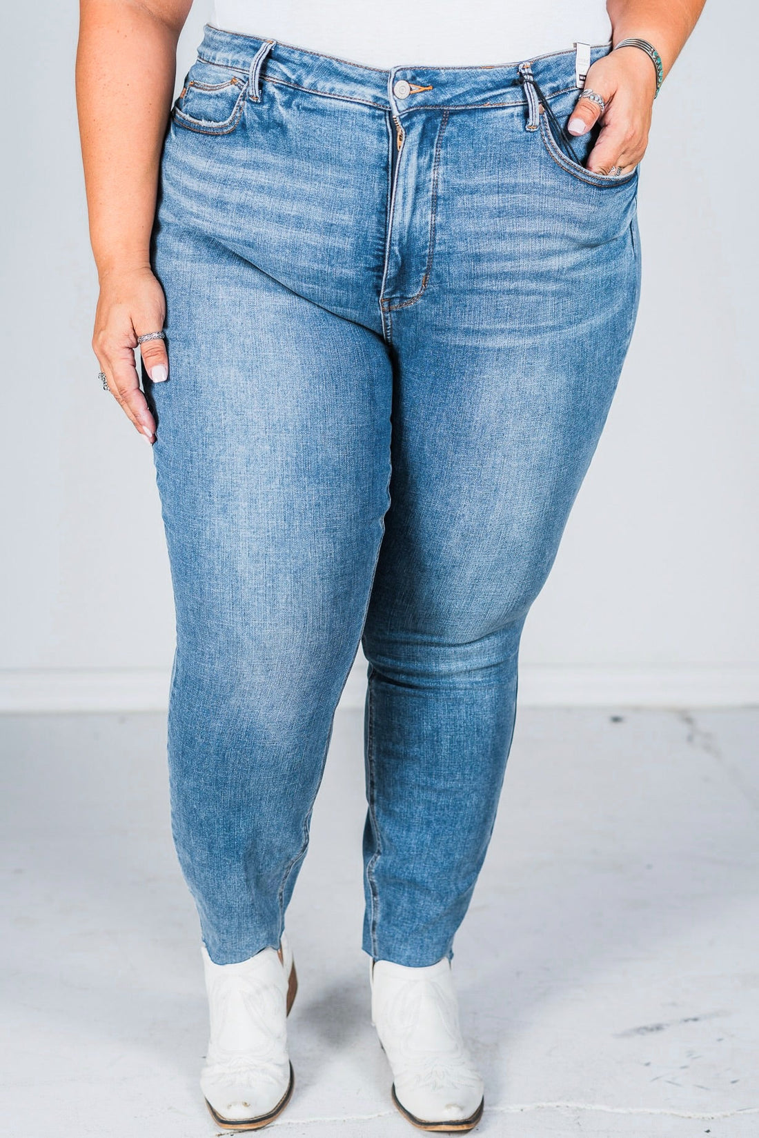 Judy Blue High Waist Tummy Control Vintage Shield Pockets Skinny Jeans - Whiskey Skies - JUDY BLUE