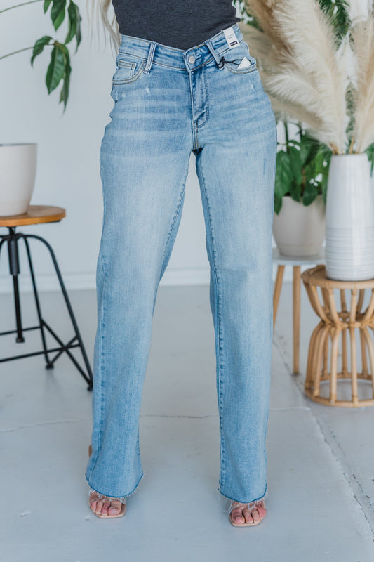 Judy Blue High Waist V Front Waistband Straight Fit Jeans - Whiskey Skies - JUDY BLUE