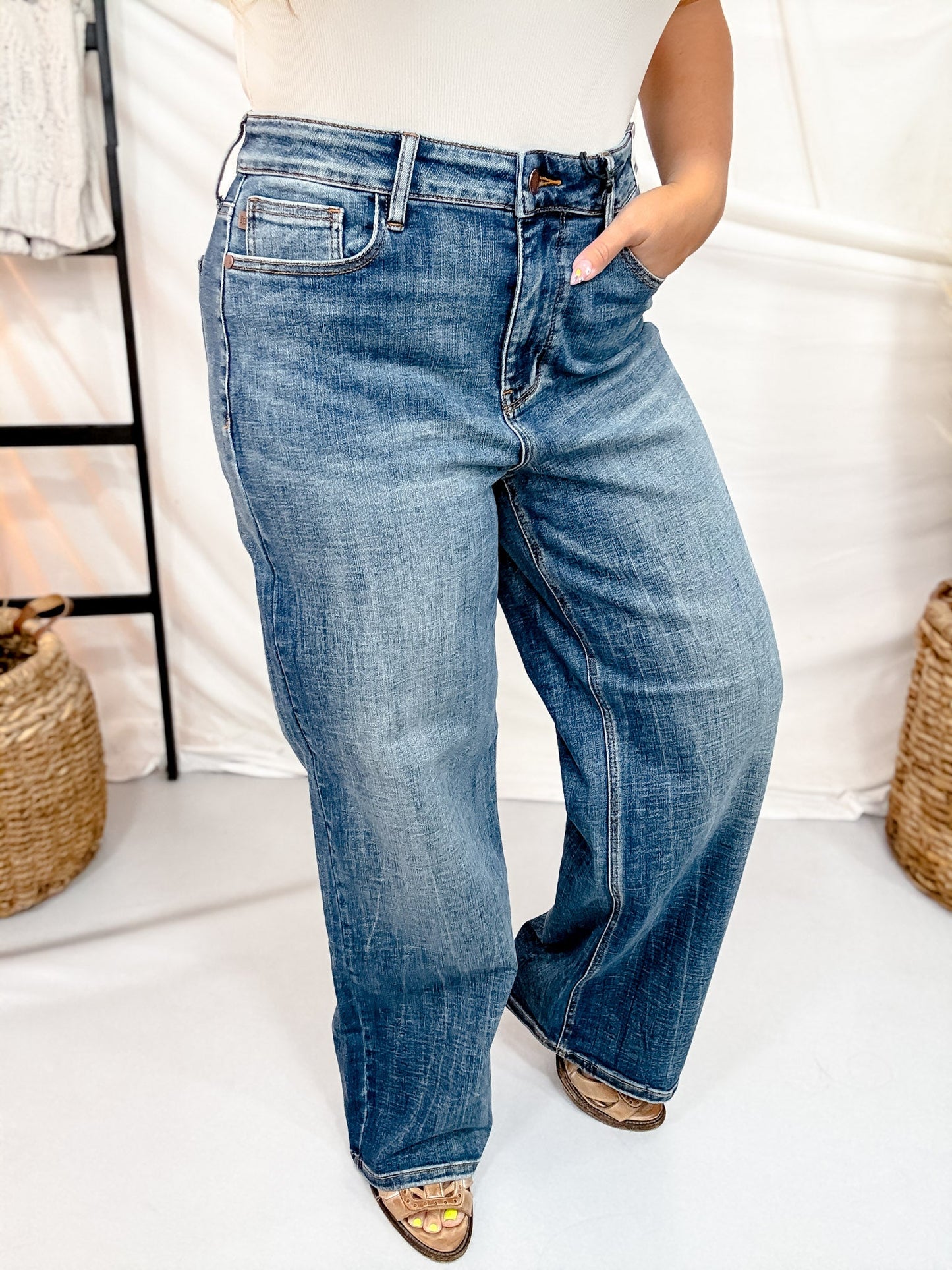 Judy Blue High Waist Vintage Blast Baggy Jeans - Whiskey Skies - JUDY BLUE