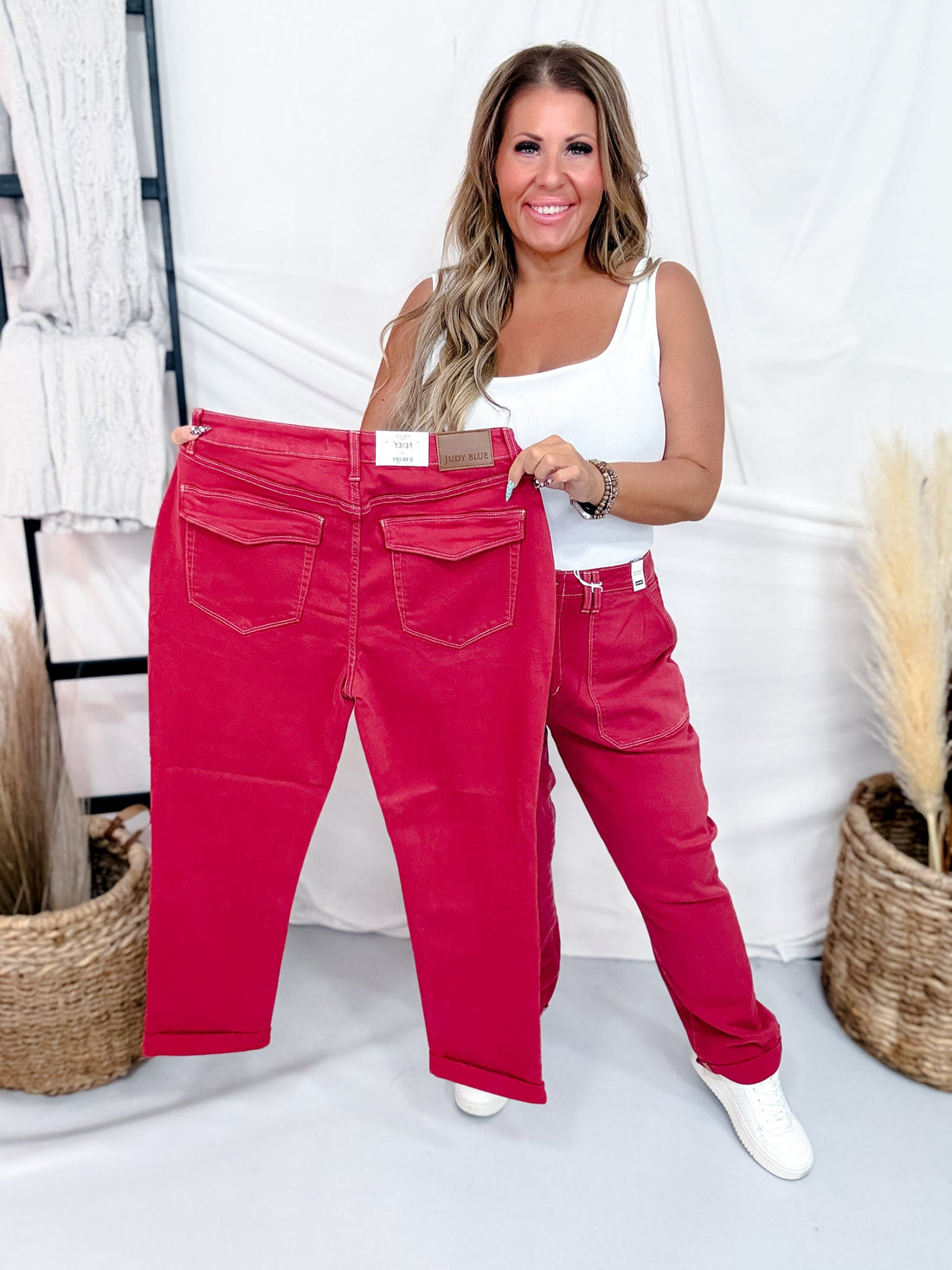 Judy Blue High Waist Vintage Red Aurora Weekender Jeans - Whiskey Skies - JUDY BLUE
