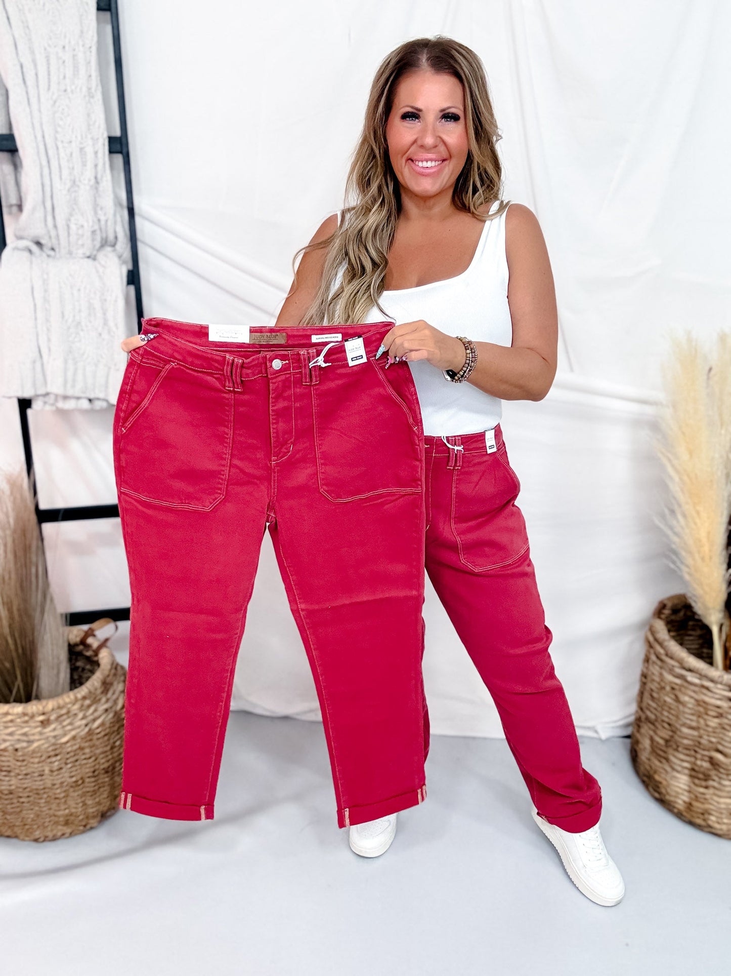 Judy Blue High Waist Vintage Red Aurora Weekender Jeans - Whiskey Skies - JUDY BLUE
