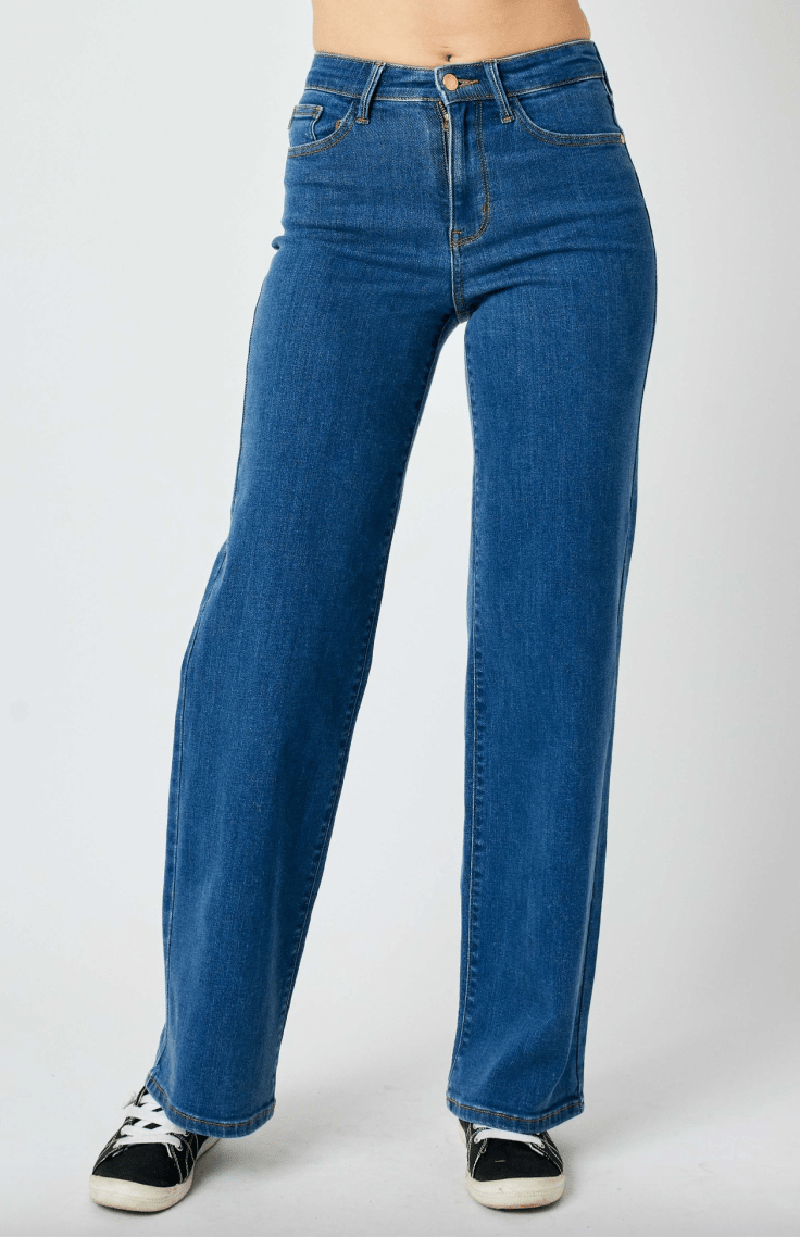 Judy Blue High Waist Vintage Wide Leg Jeans - Whiskey Skies - JUDY BLUE