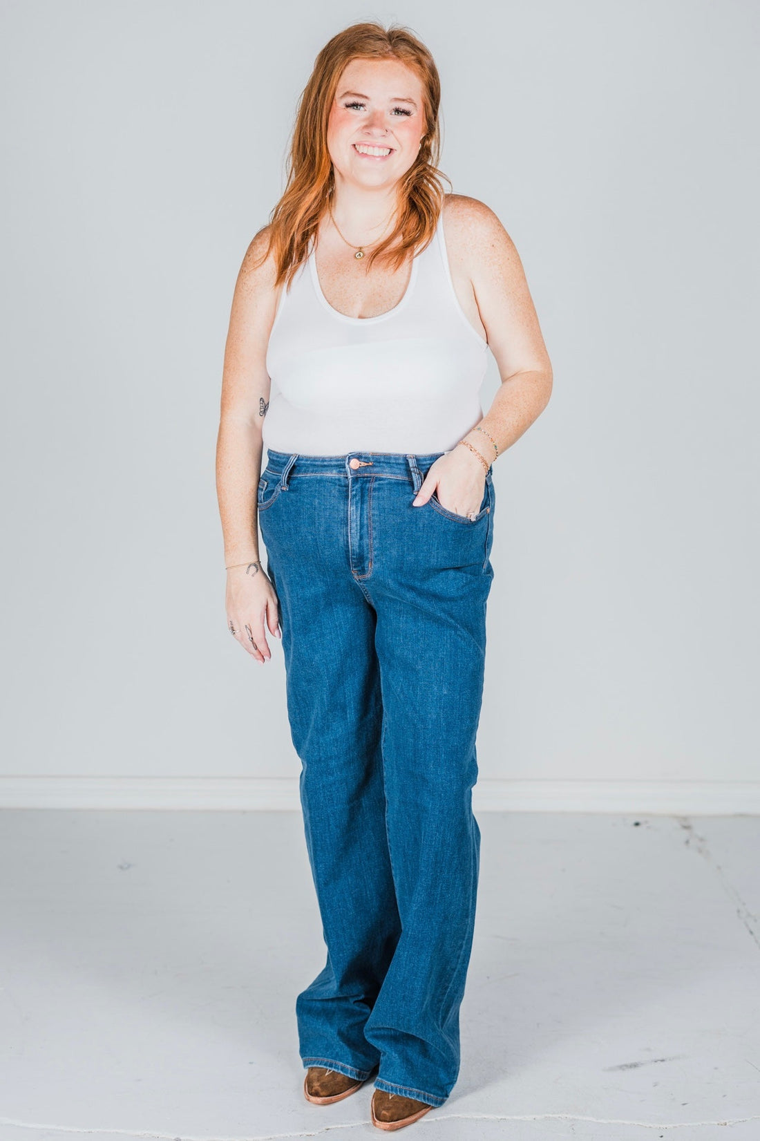 Judy Blue High Waist Vintage Wide Leg Jeans - Whiskey Skies - JUDY BLUE