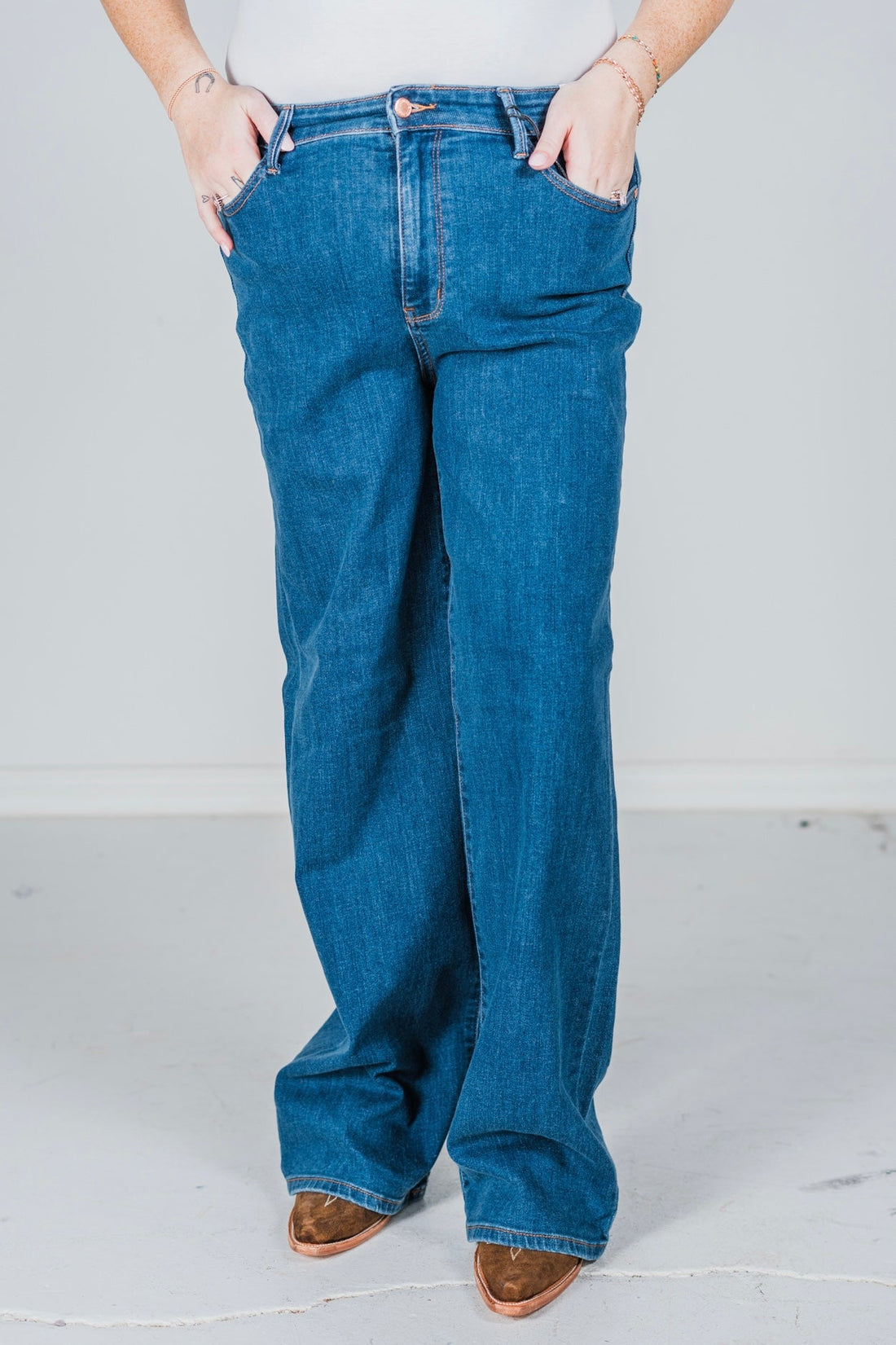 Judy Blue High Waist Vintage Wide Leg Jeans - Whiskey Skies - JUDY BLUE