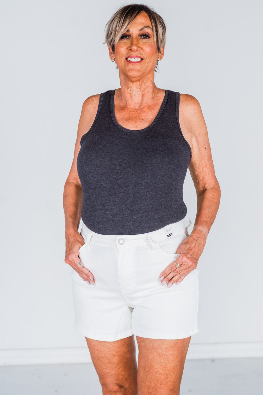 Judy Blue High Waist White Shorts with Rainbow Thread Details - Whiskey Skies - JUDY BLUE