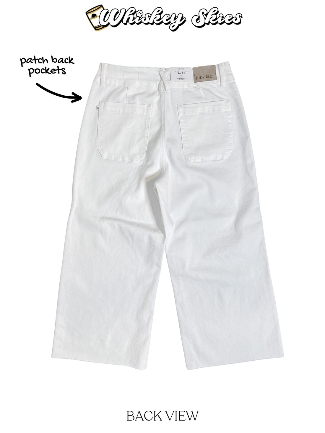 Judy Blue High - Waist White Wide Leg Crop Front Patch Pocket Jeans - Whiskey Skies - JUDY BLUE
