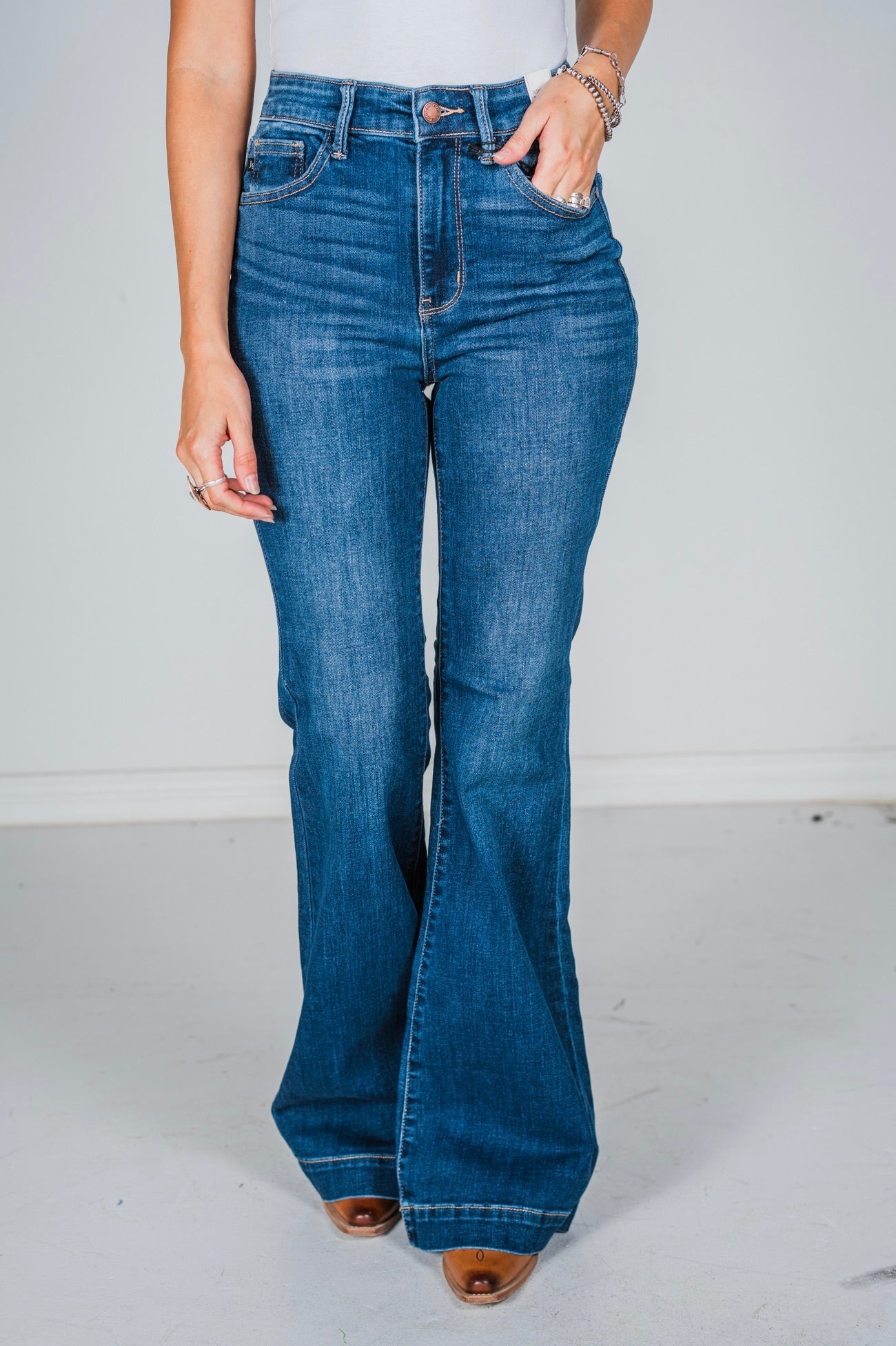 Judy Blue High Waist Wide Hem Flares - Whiskey Skies - JUDY BLUE