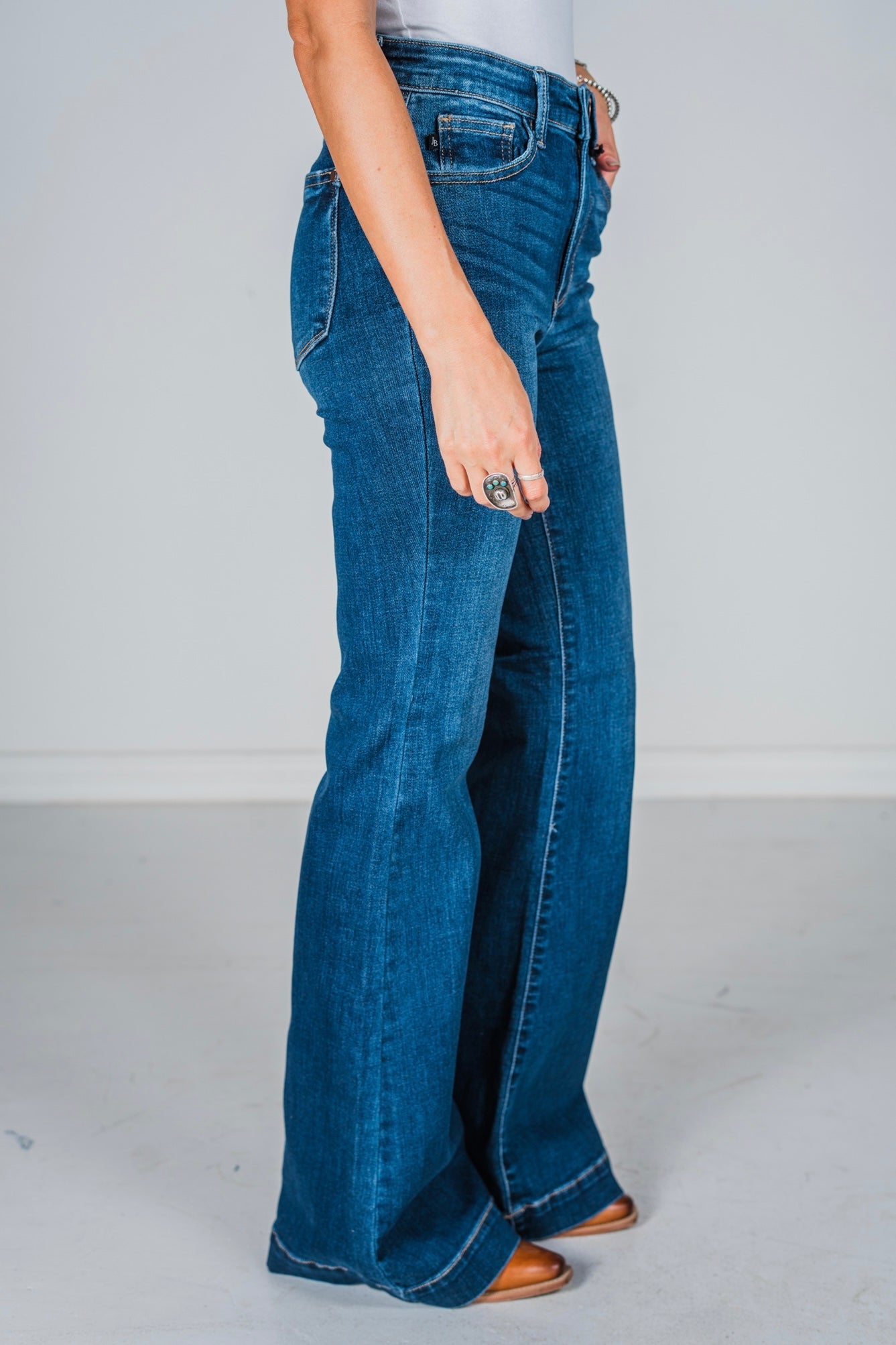 Judy Blue High Waist Wide Hem Flares - Whiskey Skies - JUDY BLUE