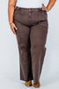 Judy Blue High - Waist Wide Leg Brown Jeans W/ Front Patch Pockets - Whiskey Skies - JUDY BLUE