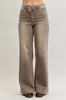 Judy Blue High - Waist Wide Leg Clay Yarned Dyed Criss Cross Waist Band Jeans - Whiskey Skies - JUDY BLUE