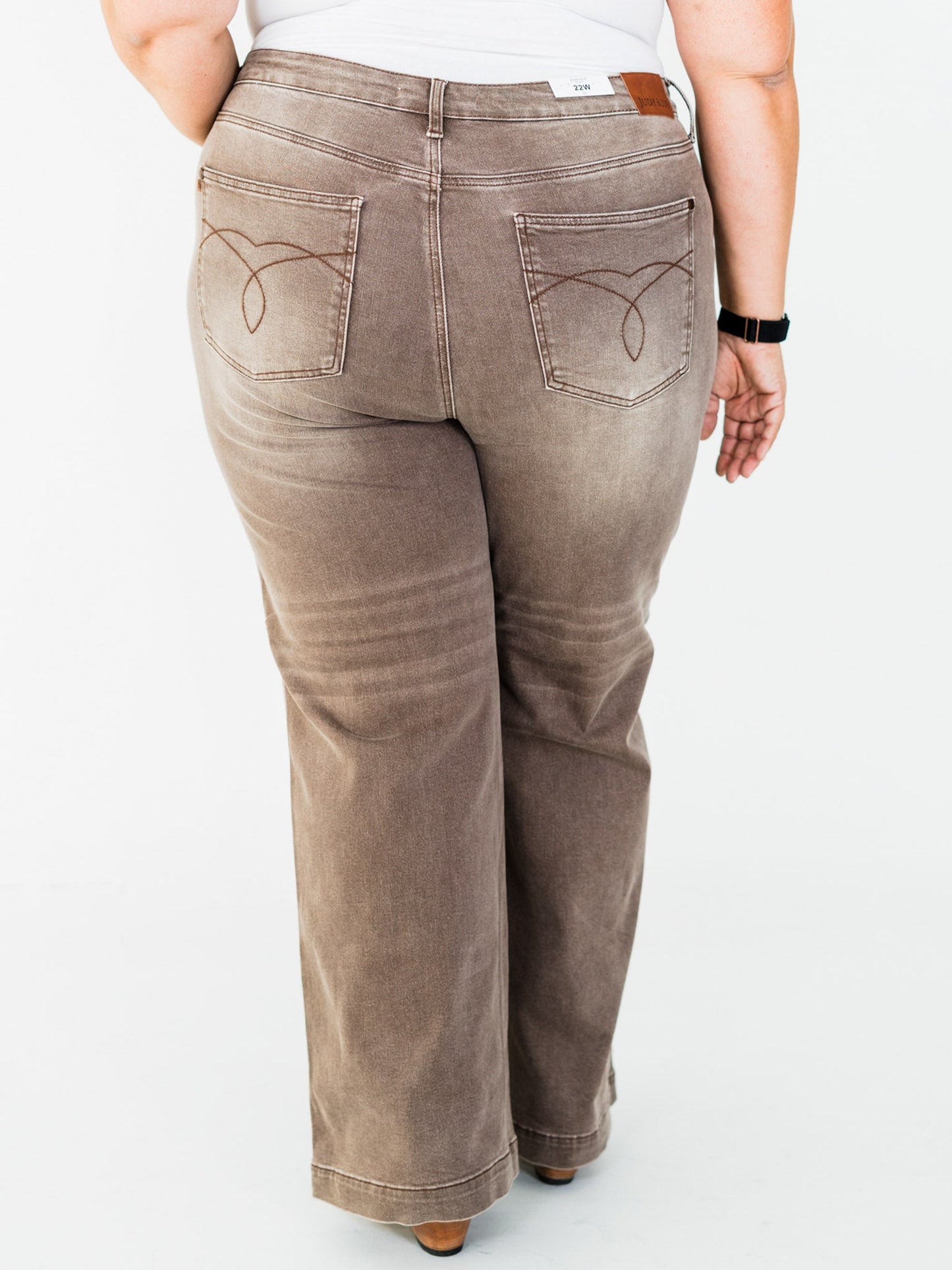 Judy Blue High - Waist Wide Leg Clay Yarned Dyed Criss Cross Waist Band Jeans - Whiskey Skies - JUDY BLUE