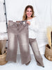 Judy Blue High - Waist Wide Leg Clay Yarned Dyed Criss Cross Waist Band Jeans - Whiskey Skies - JUDY BLUE