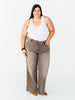 Judy Blue High - Waist Wide Leg Clay Yarned Dyed Criss Cross Waist Band Jeans - Whiskey Skies - JUDY BLUE