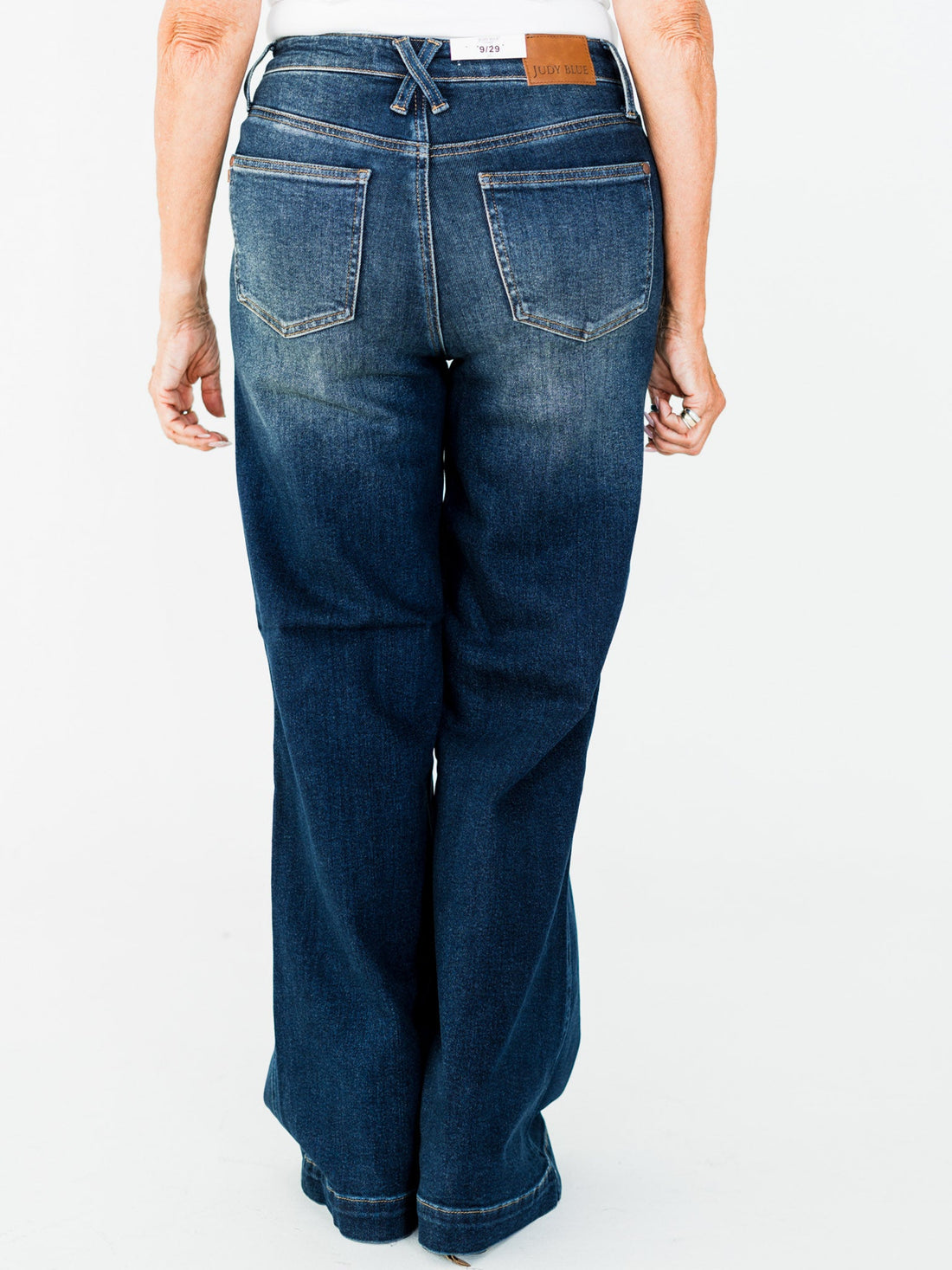 Judy Blue High - Waist Wide Leg Tummy Control Front Welt Pocket Jeans - Whiskey Skies - JUDY BLUE