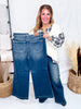 Judy Blue High - Waist Wide Leg Tummy Control Front Welt Pocket Jeans - Whiskey Skies - JUDY BLUE