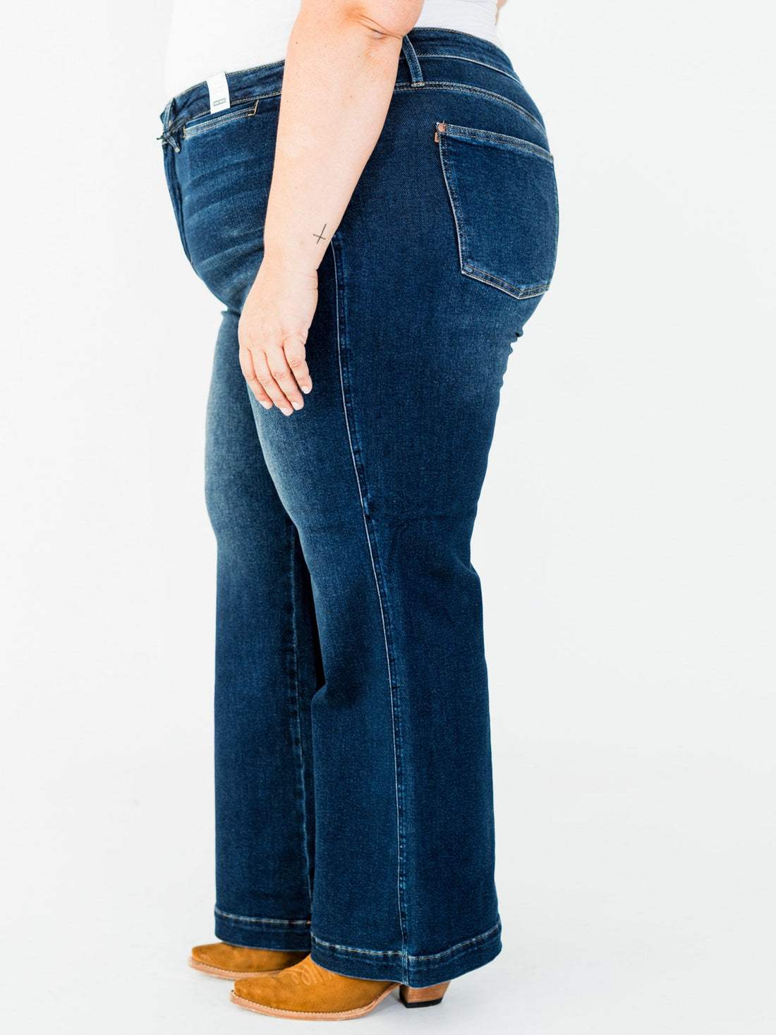 Judy Blue High - Waist Wide Leg Tummy Control Front Welt Pocket Jeans - Whiskey Skies - JUDY BLUE