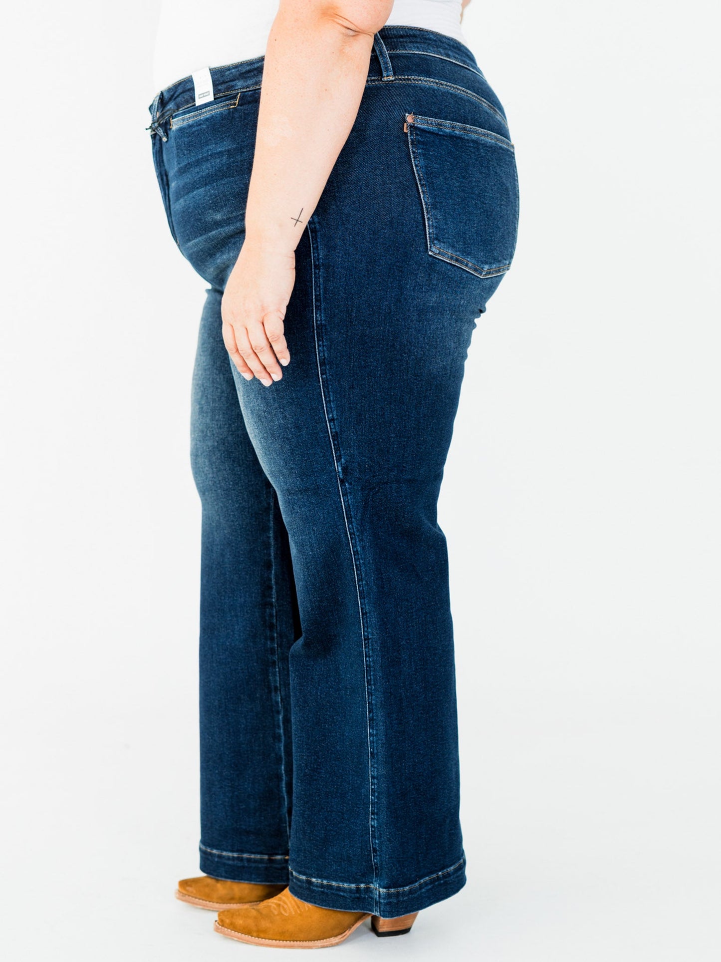 Judy Blue High - Waist Wide Leg Tummy Control Front Welt Pocket Jeans - Whiskey Skies - JUDY BLUE