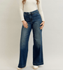 Judy Blue High - Waist Wide Leg Tummy Control Front Welt Pocket Jeans - Whiskey Skies - JUDY BLUE