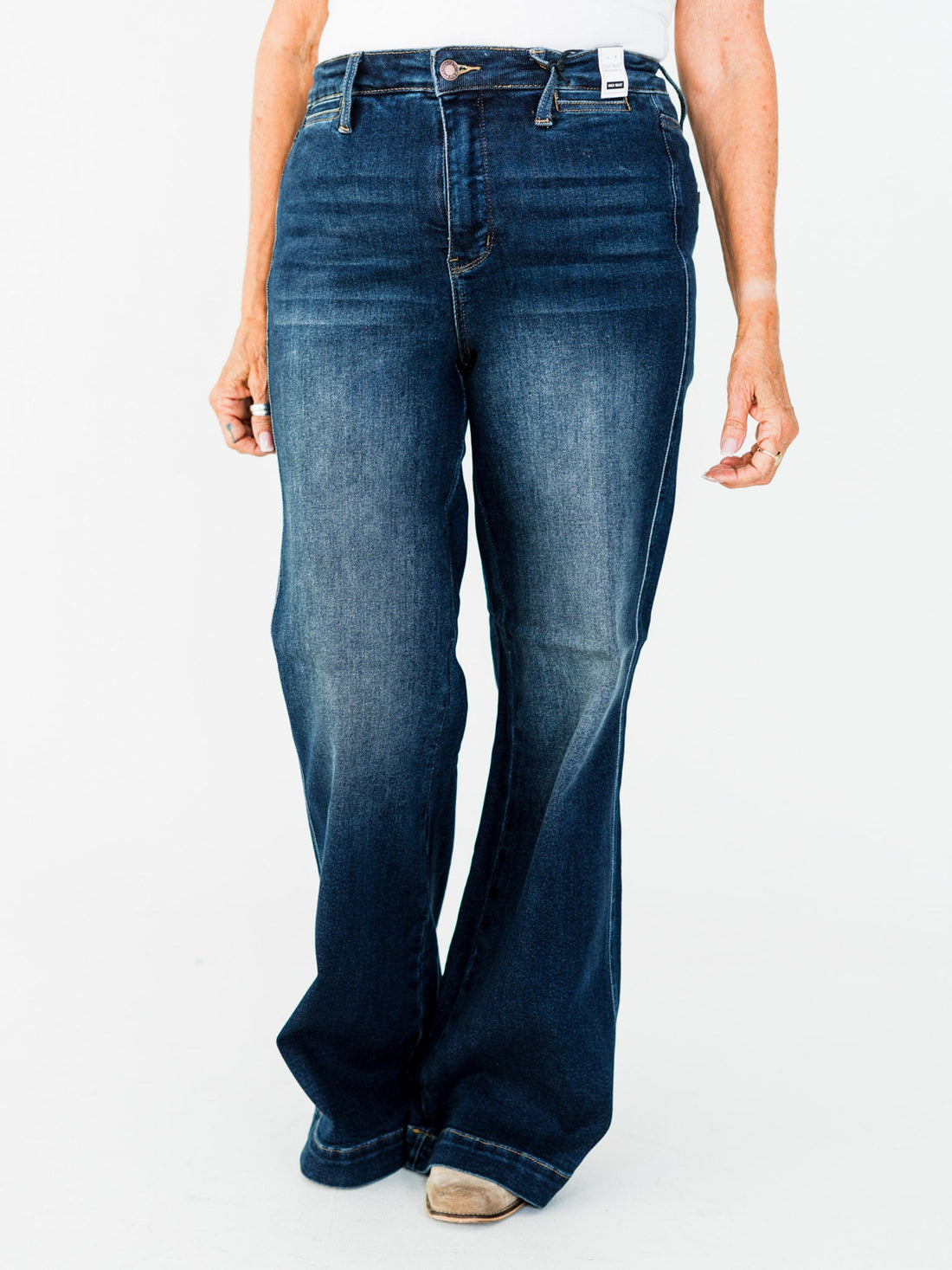 Judy Blue High - Waist Wide Leg Tummy Control Front Welt Pocket Jeans - Whiskey Skies - JUDY BLUE