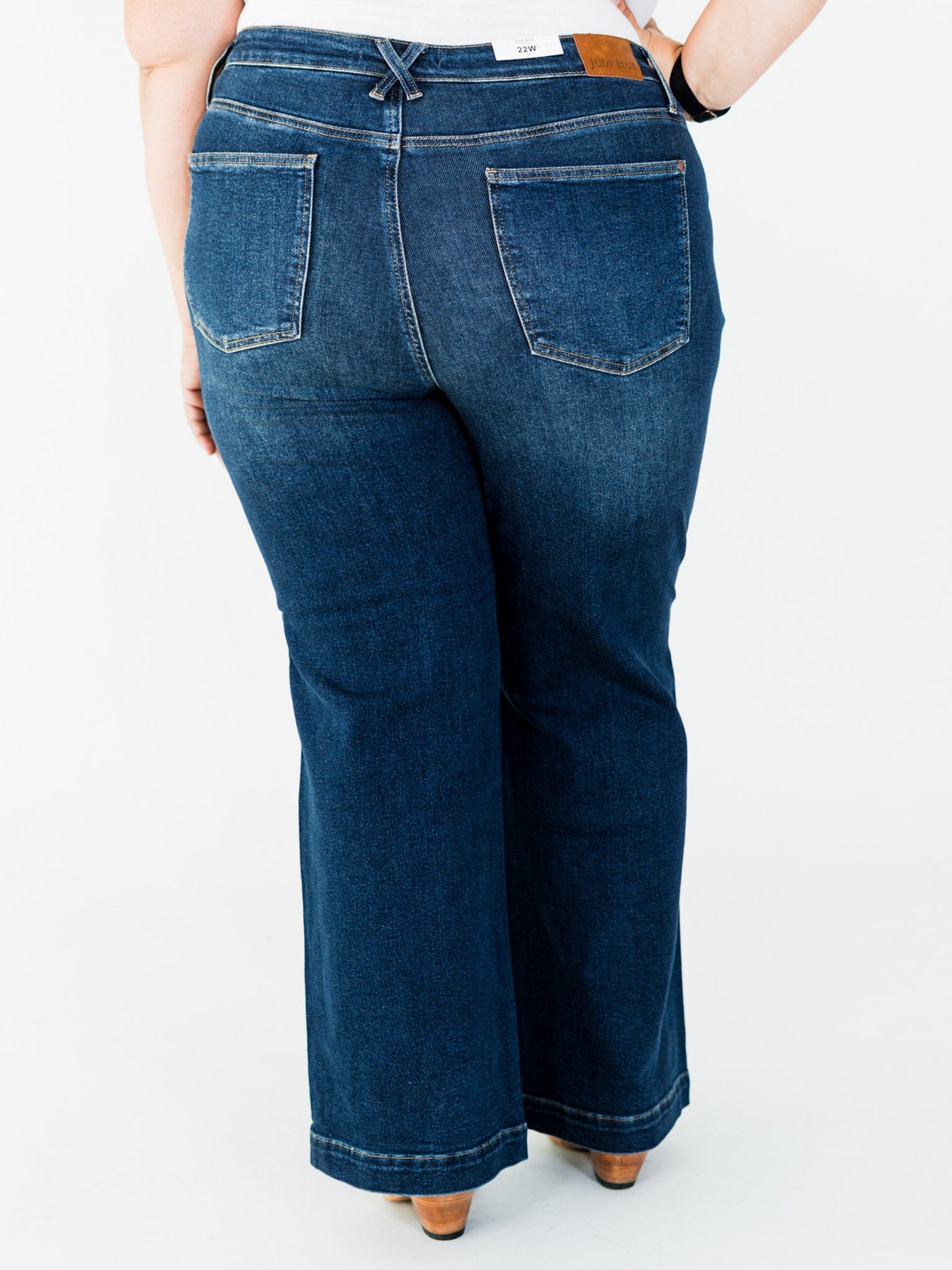 Judy Blue High - Waist Wide Leg Tummy Control Front Welt Pocket Jeans - Whiskey Skies - JUDY BLUE