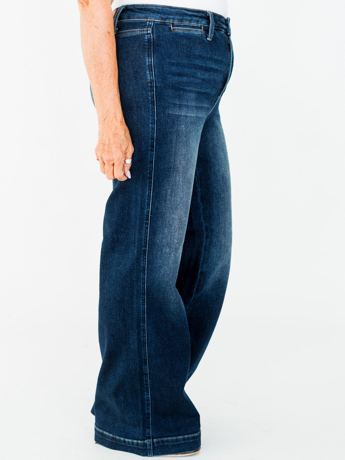 Judy Blue High - Waist Wide Leg Tummy Control Front Welt Pocket Jeans - Whiskey Skies - JUDY BLUE