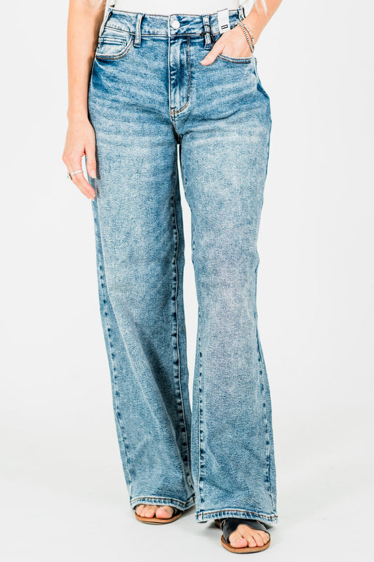 Judy Blue High - Waist Wilhemina Light Vintage Wash Wide Leg Jeans - Whiskey Skies - JUDY BLUE