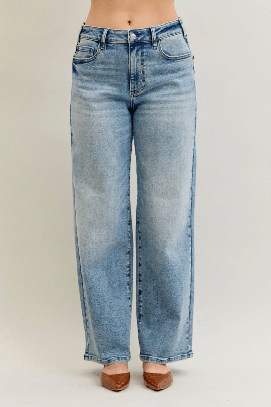 Judy Blue High - Waist Wilhemina Light Vintage Wash Wide Leg Jeans - Whiskey Skies - JUDY BLUE