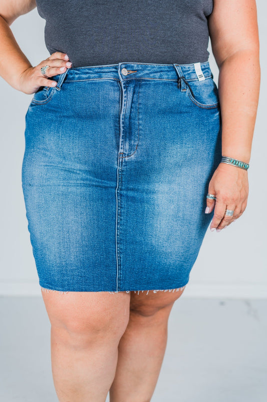 Judy Blue High Waisted Classic Fit Denim Skirt - Whiskey Skies - JUDY BLUE